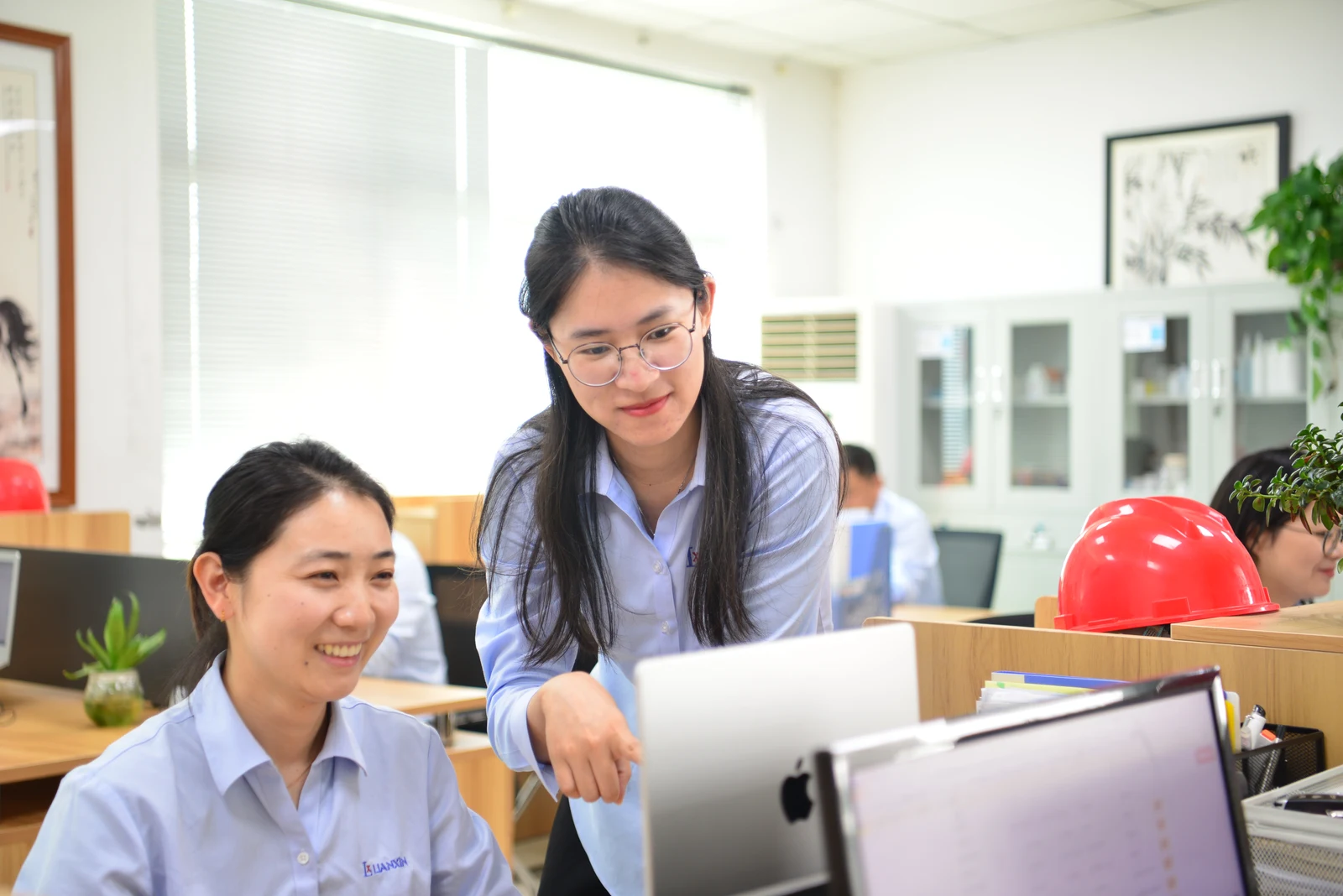 LIANXIN colleagues working side by side at a desk in the office